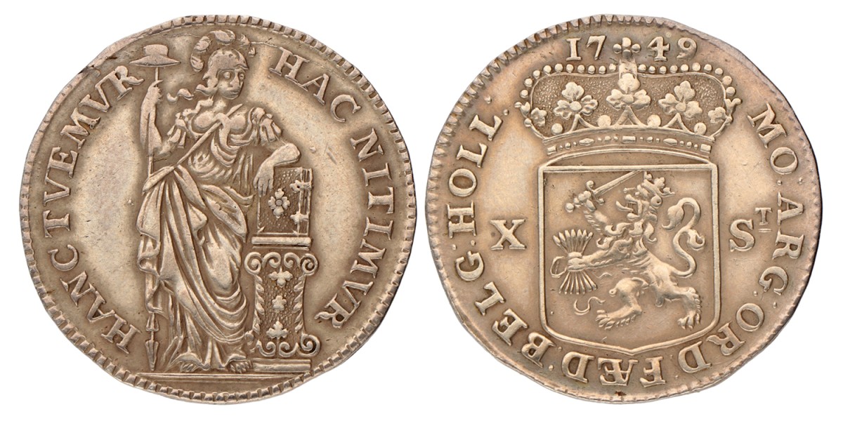 Halve generaliteitsgulden van X stuiver. Holland. 1749. Zeer Fraai / Prachtig.