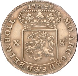 Halve generaliteitsgulden van X stuiver. Holland. 1749. Zeer Fraai / Prachtig.