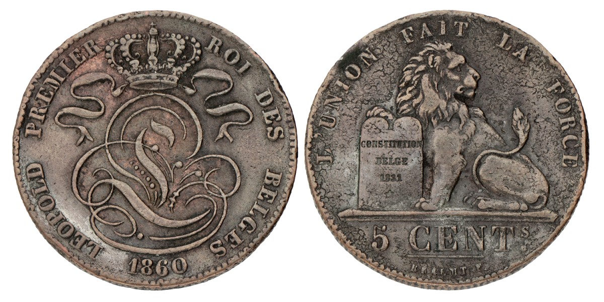 Belgium. Leopold I. 5 Centimes. 1860.