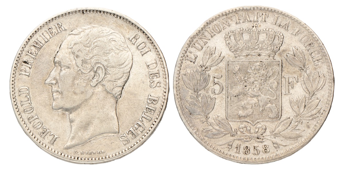 Belgium. Leopold I. 5 Francs. 1858.