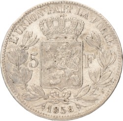 Belgium. Leopold I. 5 Francs. 1858.