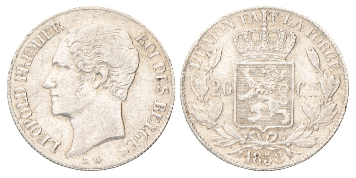 Belgium. Leopold I. 20 Centimes. 1858.