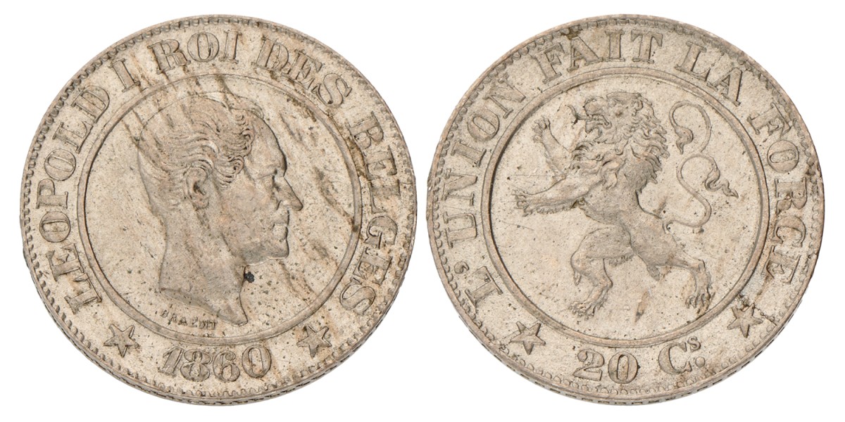 Belgium. Leopold I. 20 Centimes. 1860.