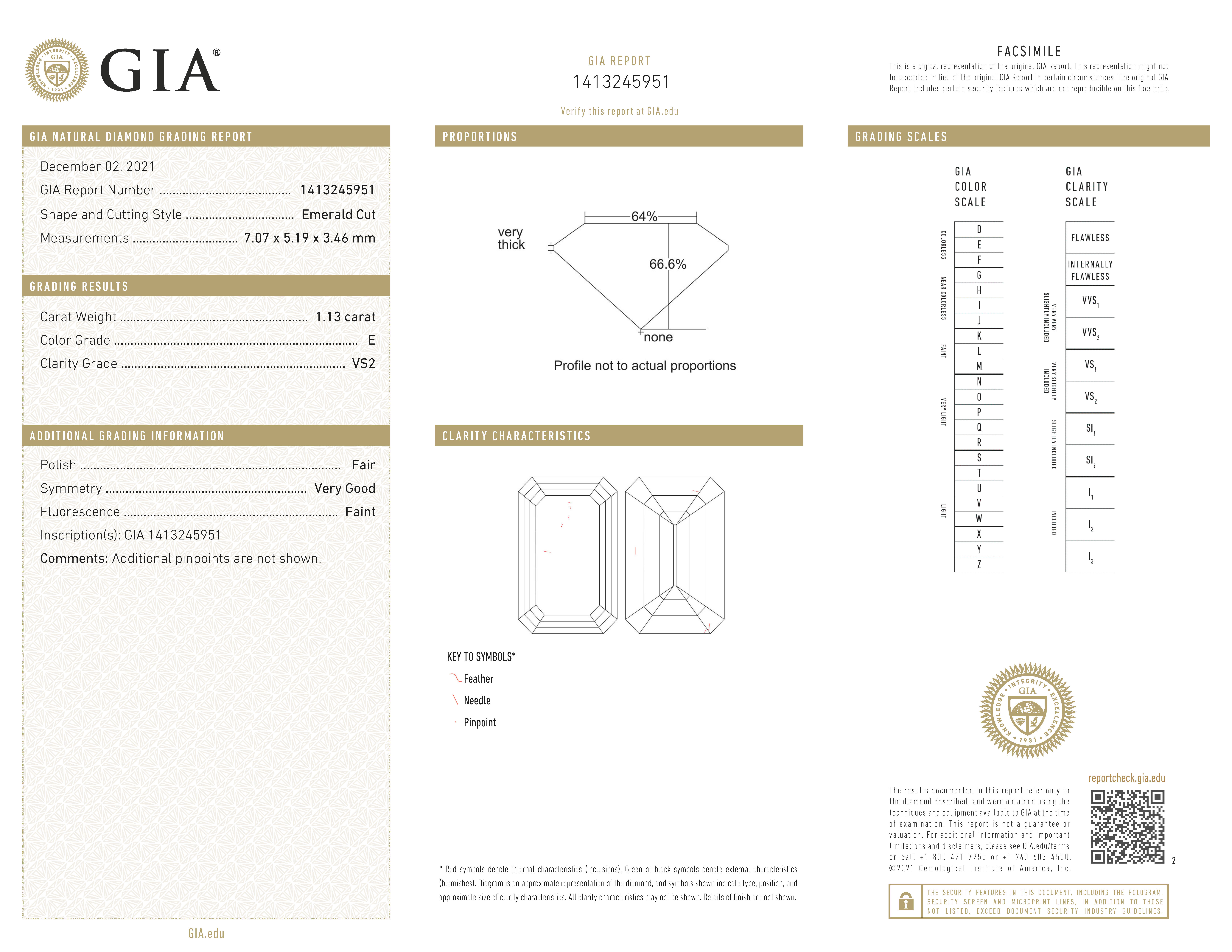 GIA-gecertificeerde 1.13 ct. emerald geslepen natuurlijke diamant.