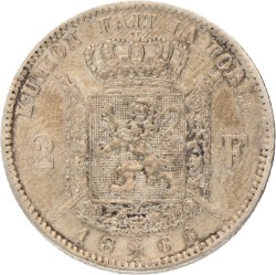 Belgium. Leopold II. 2 Francs. 1866.