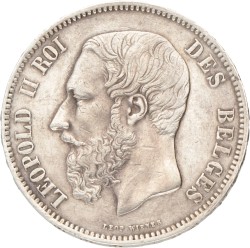 Belgium. Leopold II. 5 Francs. 1865.