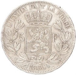 Belgium. Leopold II. 5 Francs. 1865.