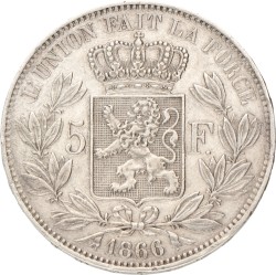 Belgium. Leopold I. 5 Francs. 1866.