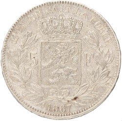 Belgium. Leopold II. 5 Francs. 1867.