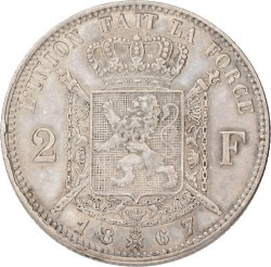 Belgium. Leopold II. 2 Francs. 1867.