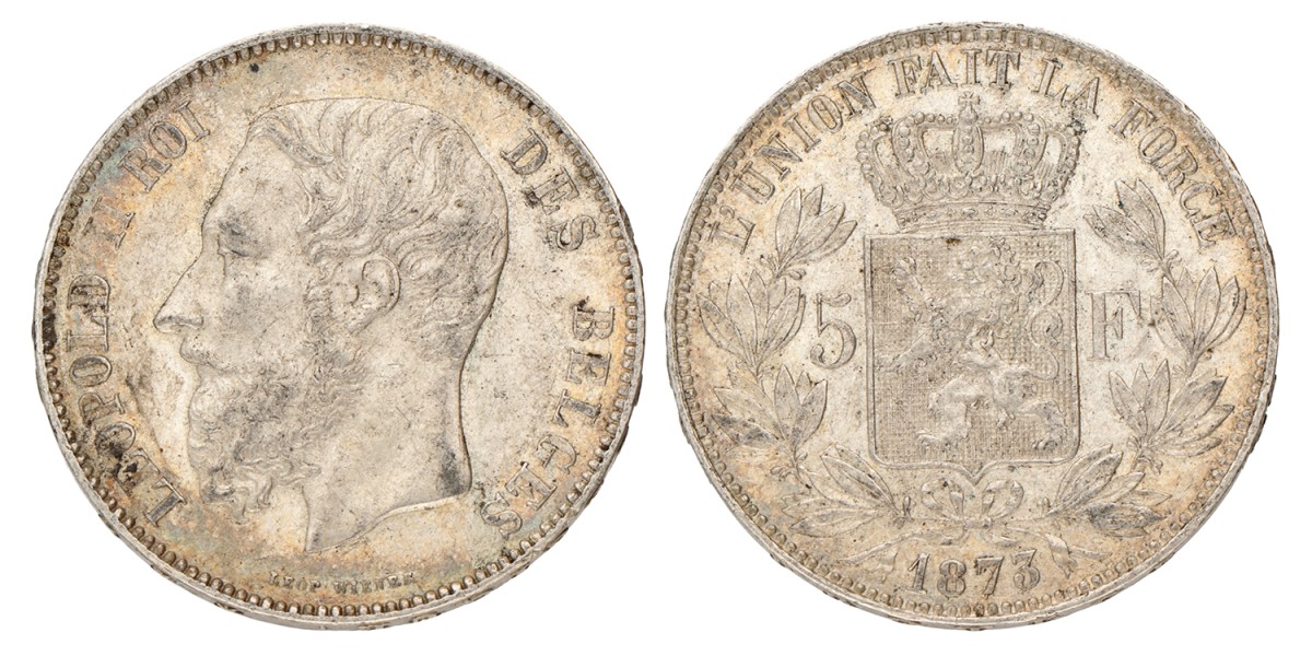 Belgium. Leopold II. 5 Francs. 1873.