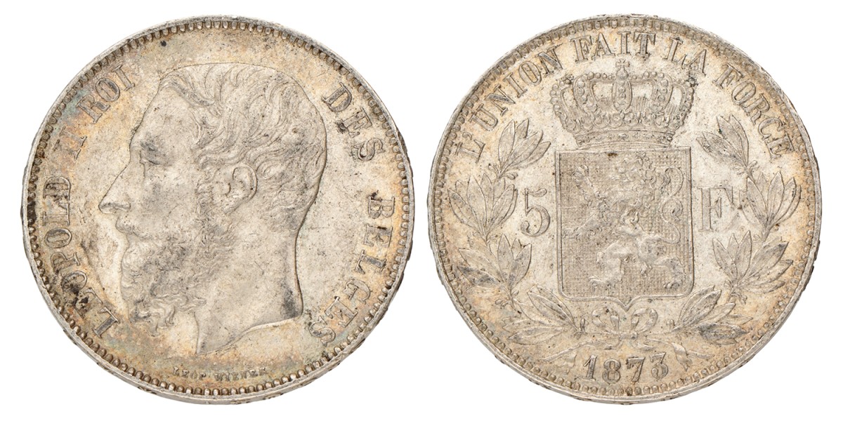 Belgium. Leopold II. 5 Francs. 1873.