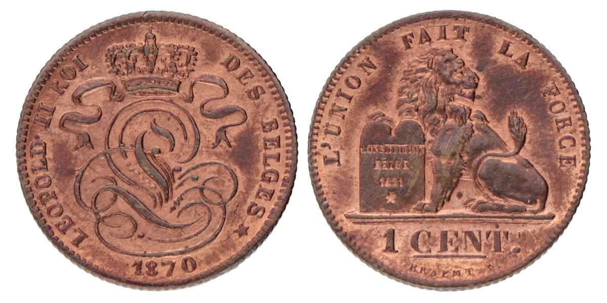 Belgium. Leopold II. 1 Centime. 1870. AUnc.