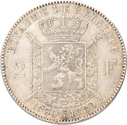 Belgium. Leopold II. 2 Francs - 50th anniversary of the Belgian Independence. 1880.