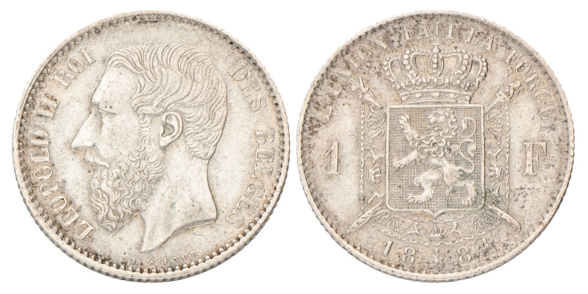 Belgium. Leopold II. 1 Franc. 1881.