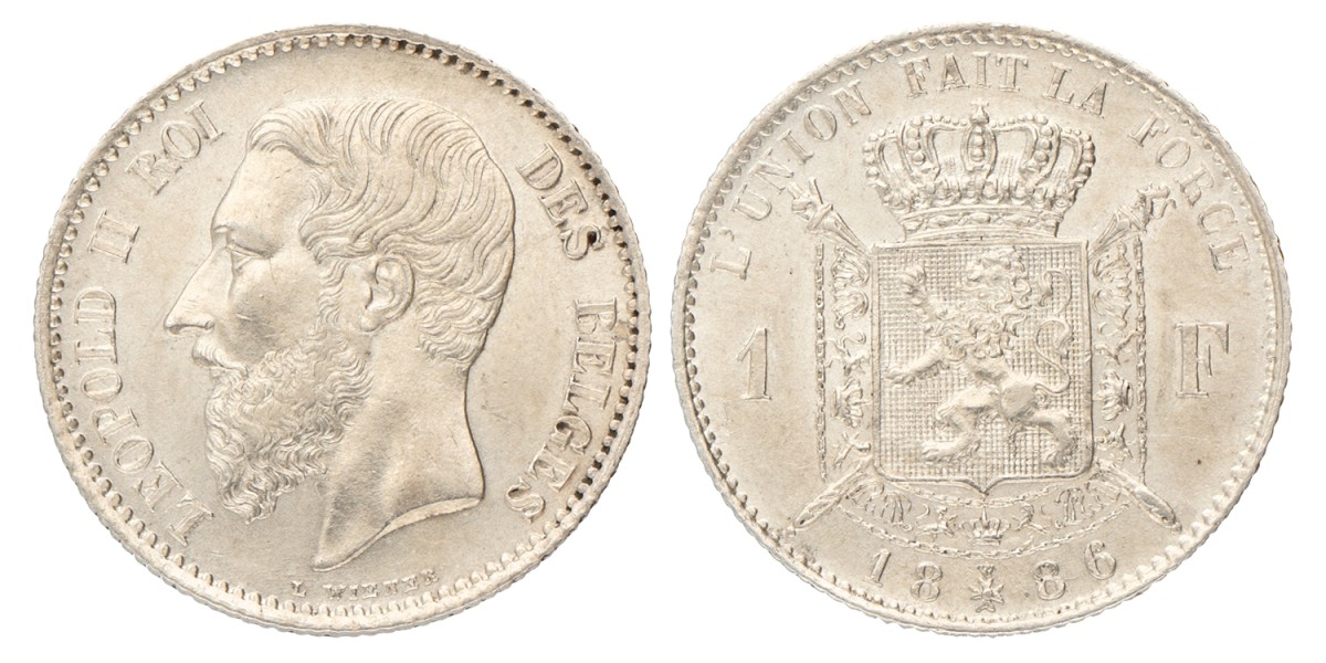 Belgium. Leopold II. 1 Franc. 1886/66.