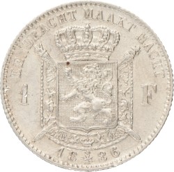 Belgium. Leopold II. 1 Franc. 1886.