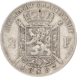 Belgium. Leopold II. 2 Francs. 1887.