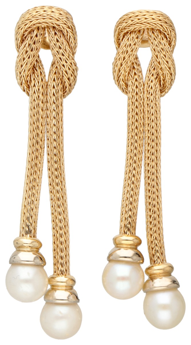 Filippini Brothers 18K geelgouden Italiaanse design oorstekers bezet met zoetwaterparel.