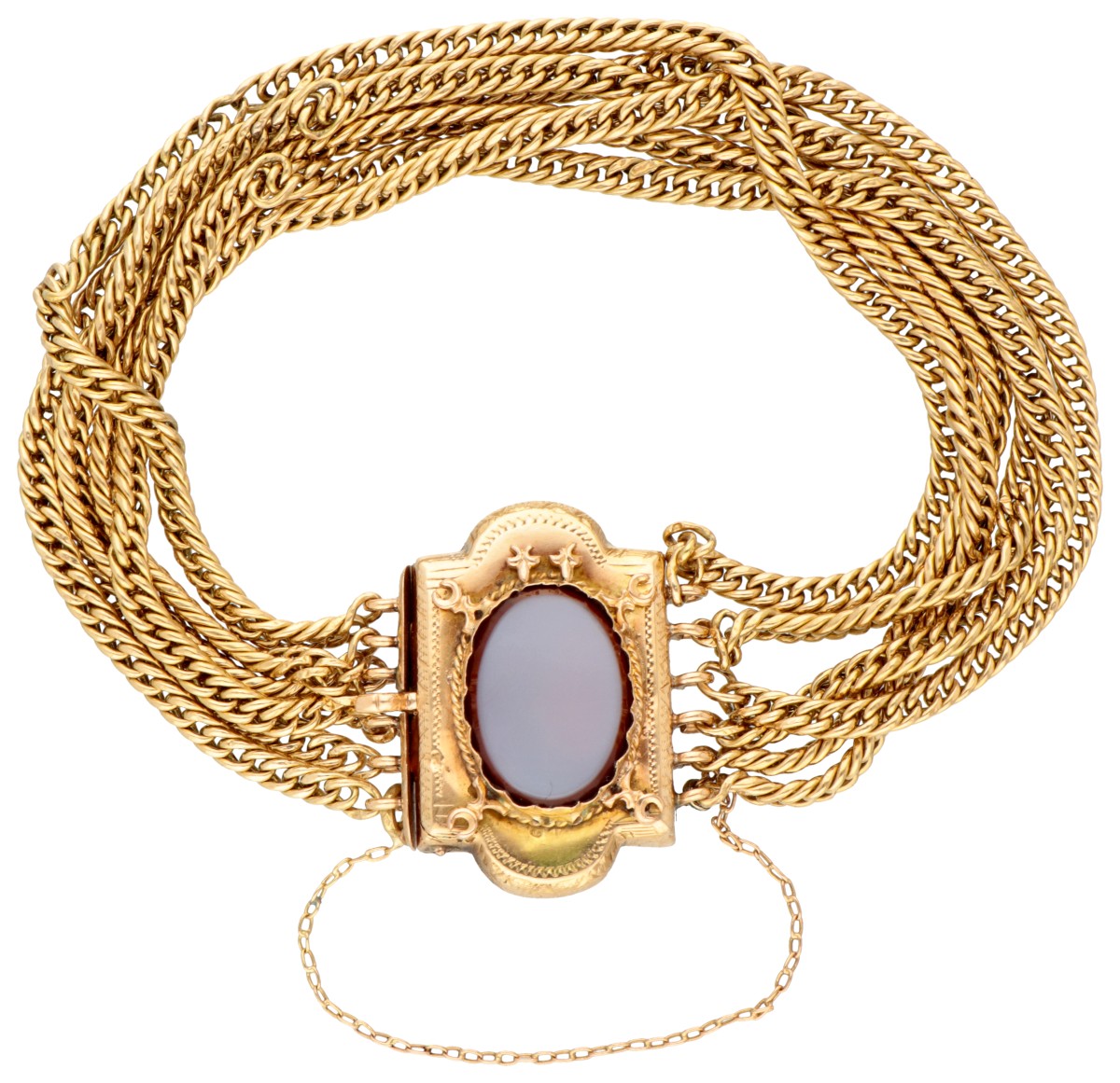 14K Geelgouden armband bezet met ca. 2.20 ct. lagensteen.