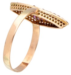 14K Geelgouden navette ring bezet met simili.