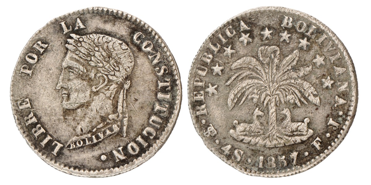 Bolivia. Republic. 4 Soles. 1857 FJ.