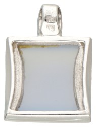 18K Witgouden hanger bezet met ca. 0.33 ct. diamant en chalcedoon.