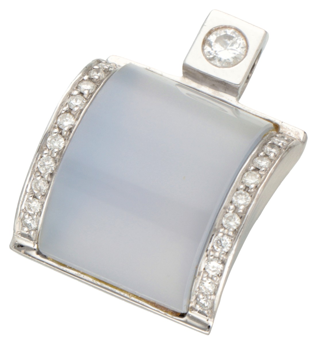 18K Witgouden hanger bezet met ca. 0.33 ct. diamant en chalcedoon.