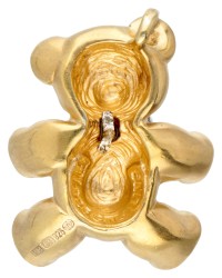Franklin Mint verguld zilveren hanger van een teddybeer met robijn.