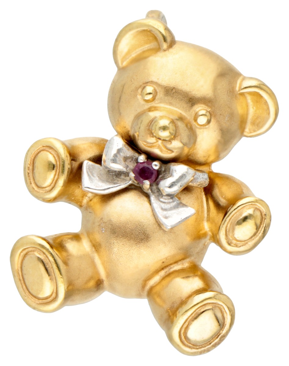 Franklin Mint verguld zilveren hanger van een teddybeer met robijn.