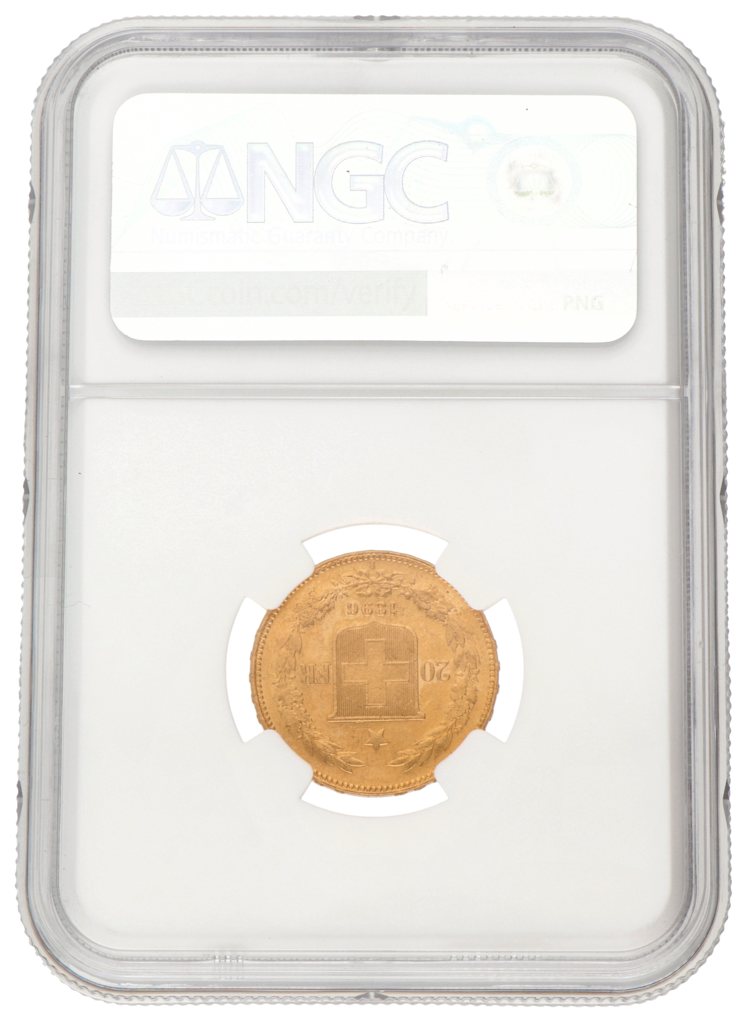 Switzerland. 20 Francs. 1896 B.