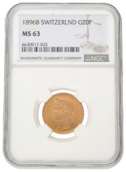 Switzerland. 20 Francs. 1896 B.