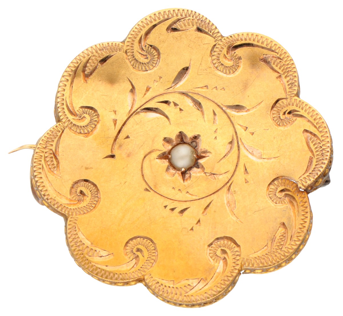 Antieke 18K geelgouden broche met zaadparel.