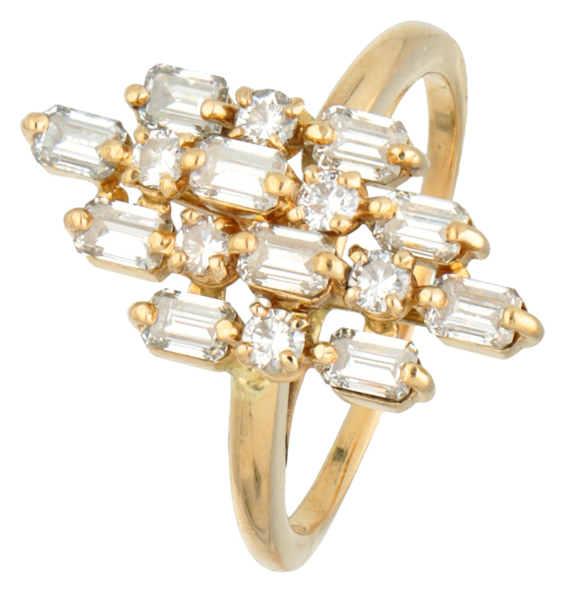 18K Geelgouden ring bezet met ca. 1.28 ct. diamant.