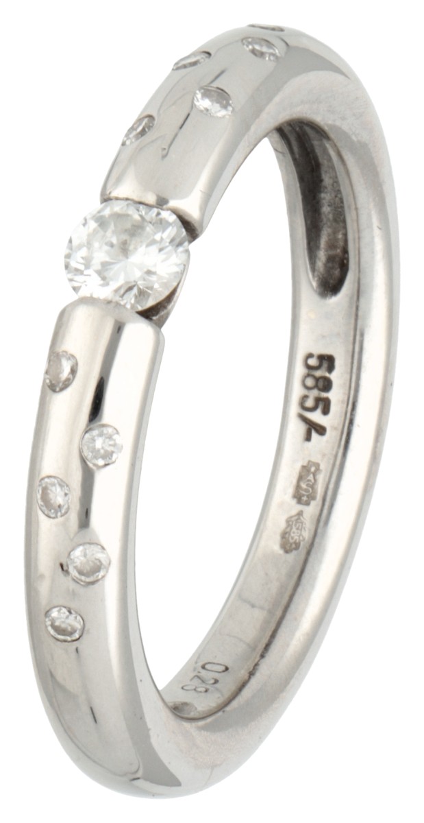No reserve - 14K Witgouden ring bezet met ca. 0.22 ct. diamant.