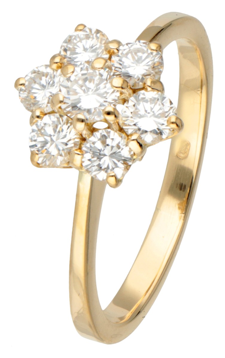 18K Geelgouden rozet ring bezet met ca. 0.63 ct. diamant.