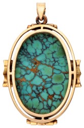 14K Geelgouden vintage hanger bezet met turkoois-imitatie.