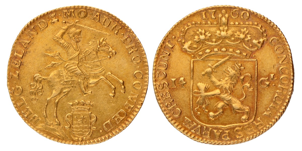 Gouden rijder van 14 gulden. Zeeland. 1760. Zeer Fraai / Prachtig.