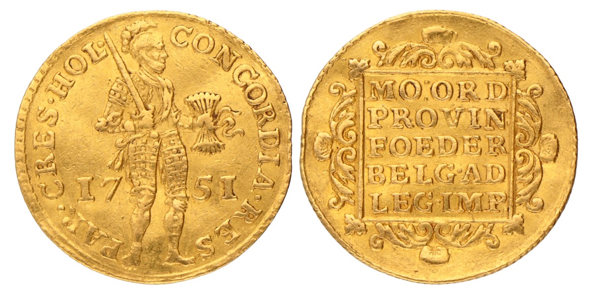 Gouden dukaat. Holland. 1751. Zeer Fraai.