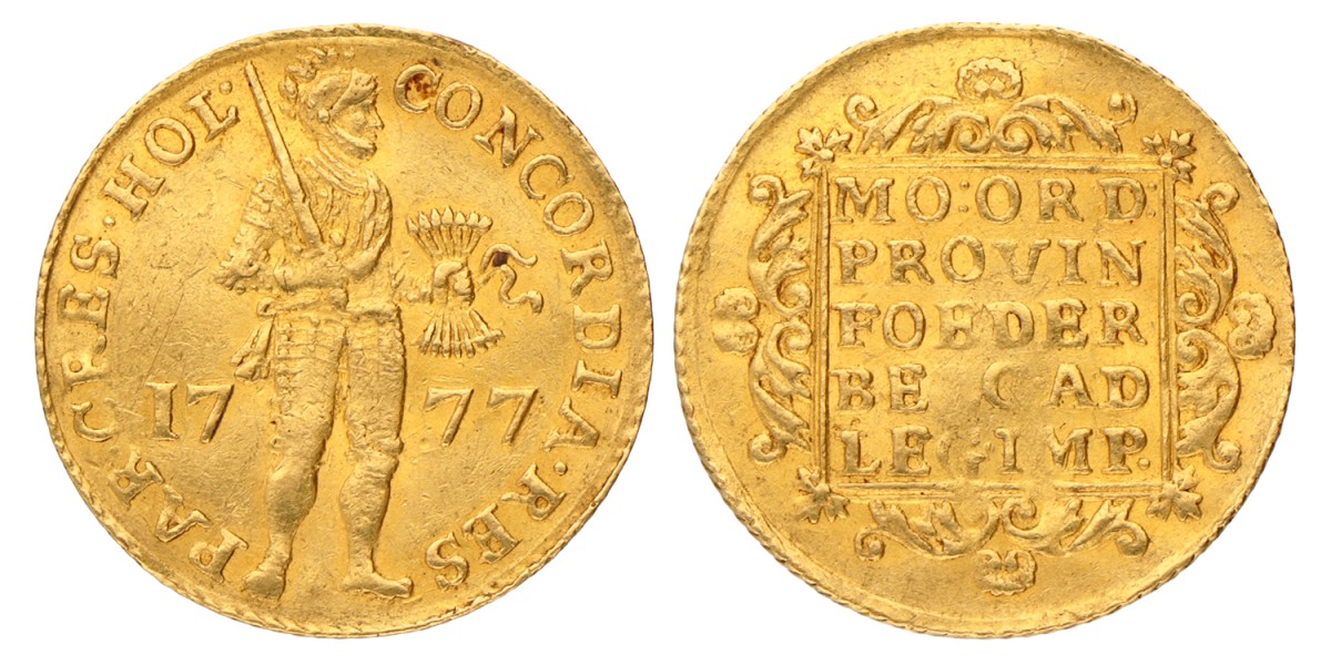 Gouden dukaat. Holland. 1777. Zeer Fraai.