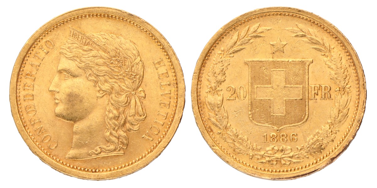 Switzerland. 20 Francs. 1886.