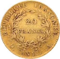 France. Consulat. Napoleon. 20 Francs. An 12 A.