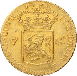 Halve gouden rijden van 7 gulden. Gelderland. 1760. Zeer Fraai / Prachtig.