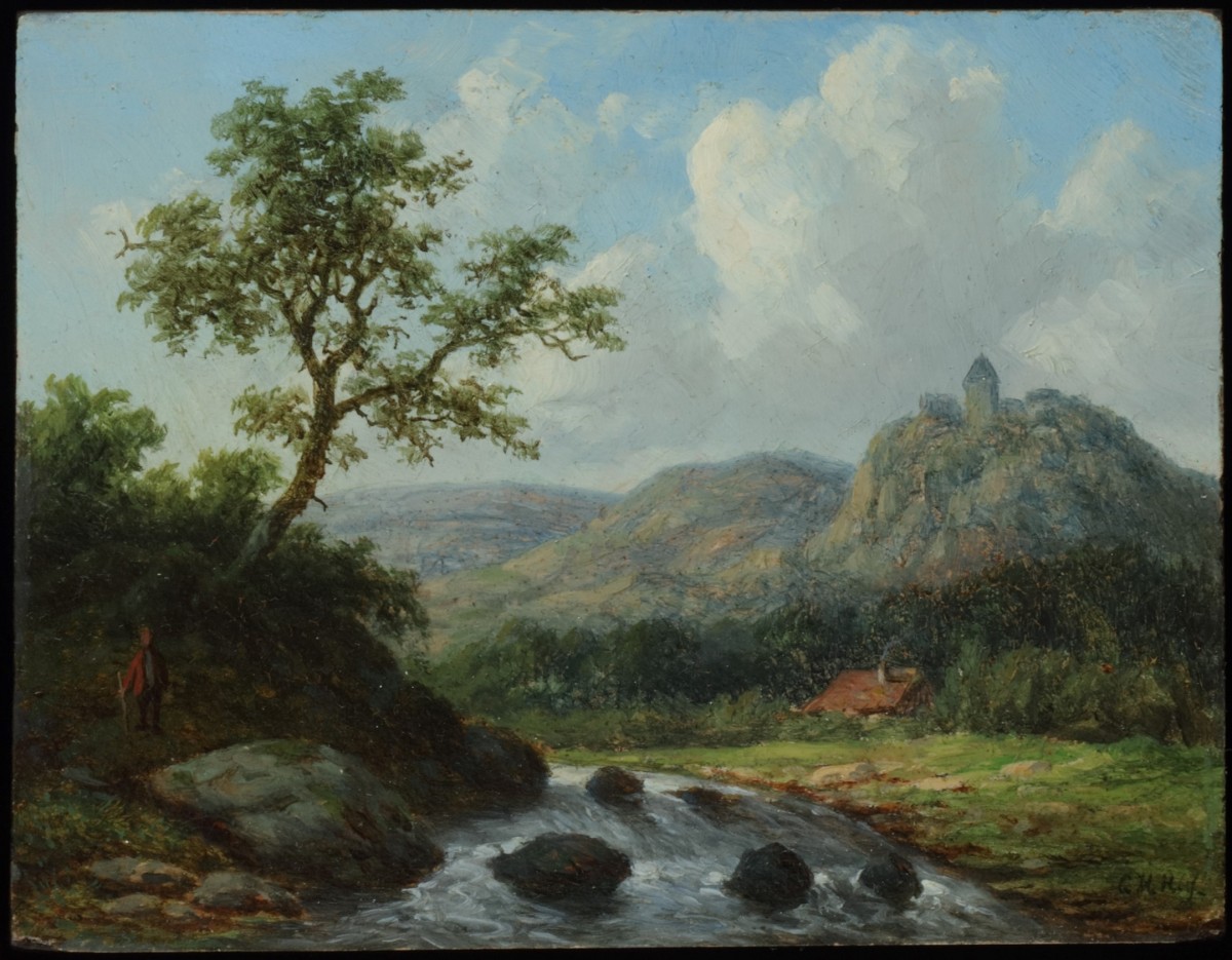 Hendrik Jan Hein (Kampen 1822 - 1866), Een stroomversnelling in een heuvellandschap.