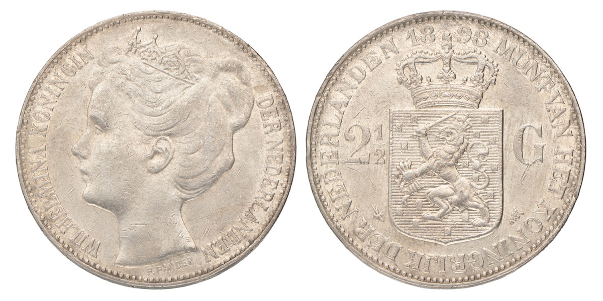 2½ gulden. Wilhelmina. 1898. Zeer Fraai.