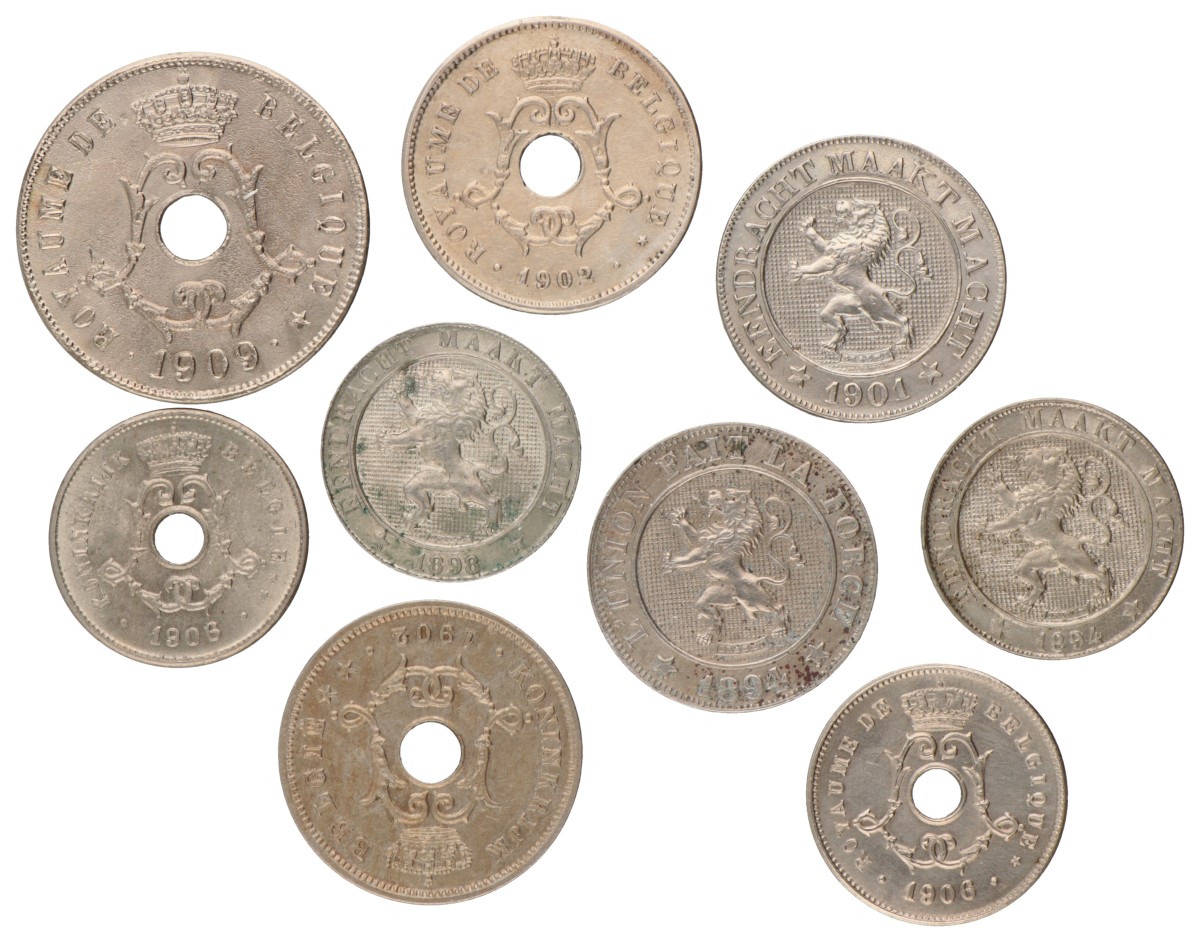 Belgium. Leopold II. Lot (9) 5 Centimes - 10 Centimes. 1894, 98, 01, 02, 06 and 09.