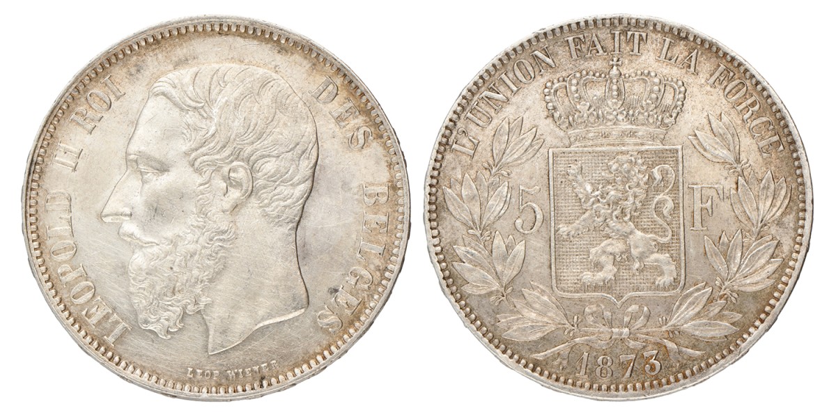 Belgium. Leopold I. 5 Francs. 1873.