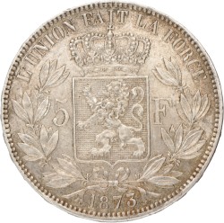 Belgium. Leopold I. 5 Francs. 1873.