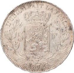 Belgium. Leopold II. 5 Francs. 1872.