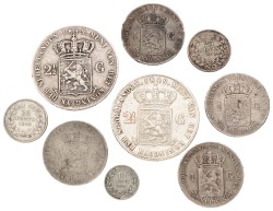 Lot (9) 10, 25 cent, 1 gulden en 2½ gulden. Willem II. 1846 - 1849. Gemiddeld Zeer Fraai.